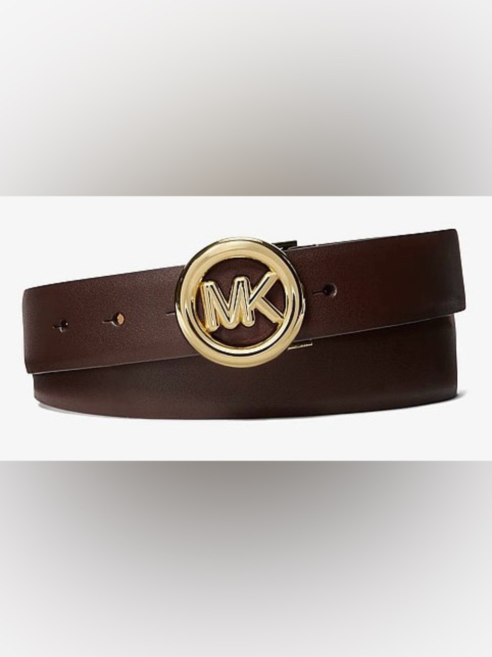 Michael Kors  Brown Leather Belt with Gold MK Circle Buckle